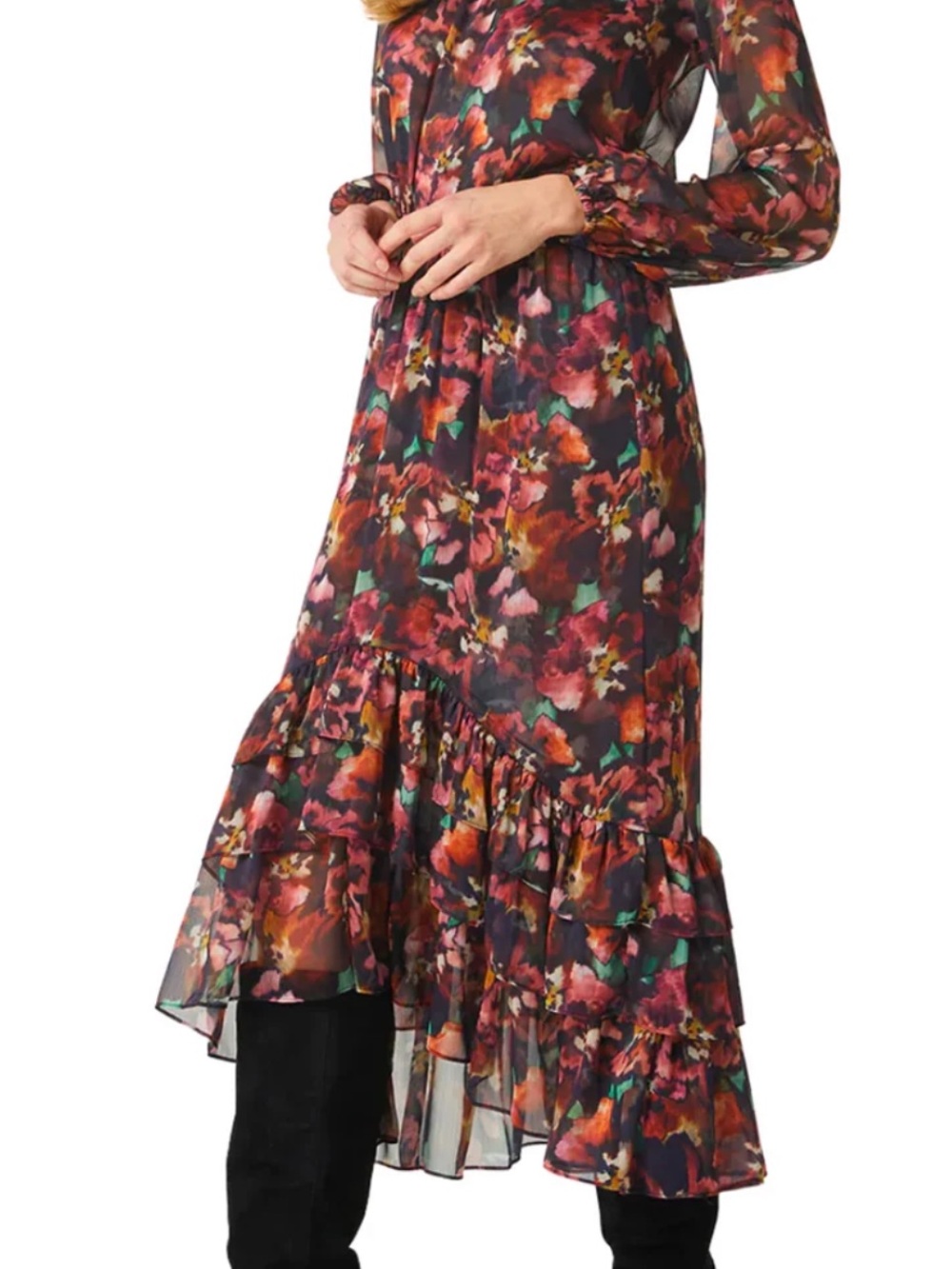 Misa Los Angeles Sz XS Skirt Set Chiffon Floral Maxi Long sleeve Blouse Boho.